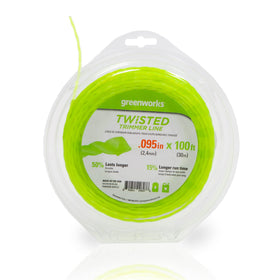 Greenworks 0.095-inch twisted line, 100 ft spool, for longer cutting between recharges.