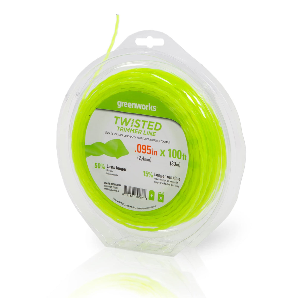 Greenworks universal-fit trimmer line fits most models for easy maintenance.