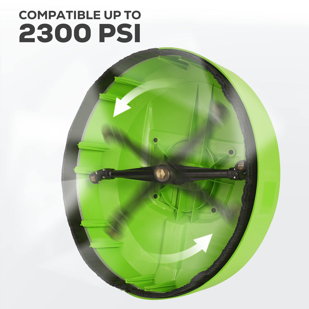 Quick-connect adapter shown with GreenWorks surface cleaner for streamlined tool changes.