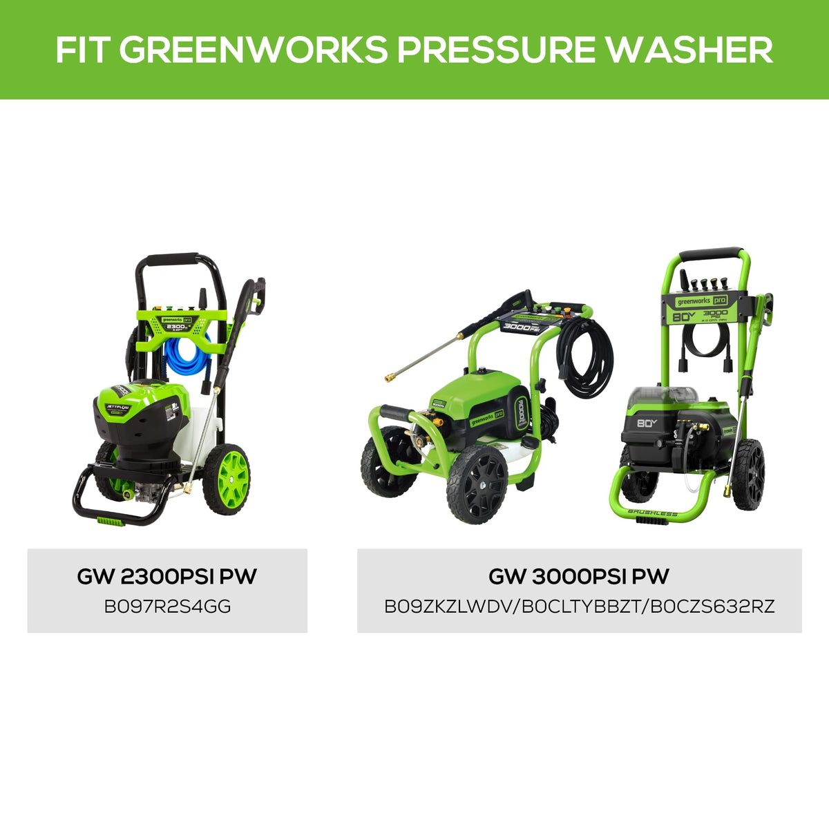 GreenWorks surface cleaner connects to pressure washer with quick-connect for fast setup.