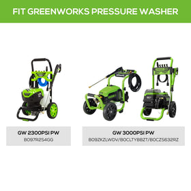GreenWorks surface cleaner connects to pressure washer with quick-connect for fast setup.