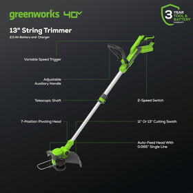 Greenworks 13-inch trimmer ready for precise edging along paths