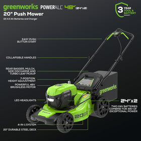 Greenworks 20-inch cutting deck in sturdy steel for efficient mowing