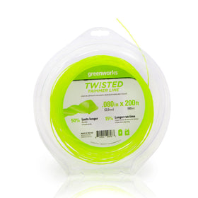 Greenworks 200 ft 0.080 in twisted trimmer line ready for longer, smoother cuts.