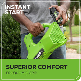 Greenworks 24V blower comfort grip enables stable, fatigue-free use.
