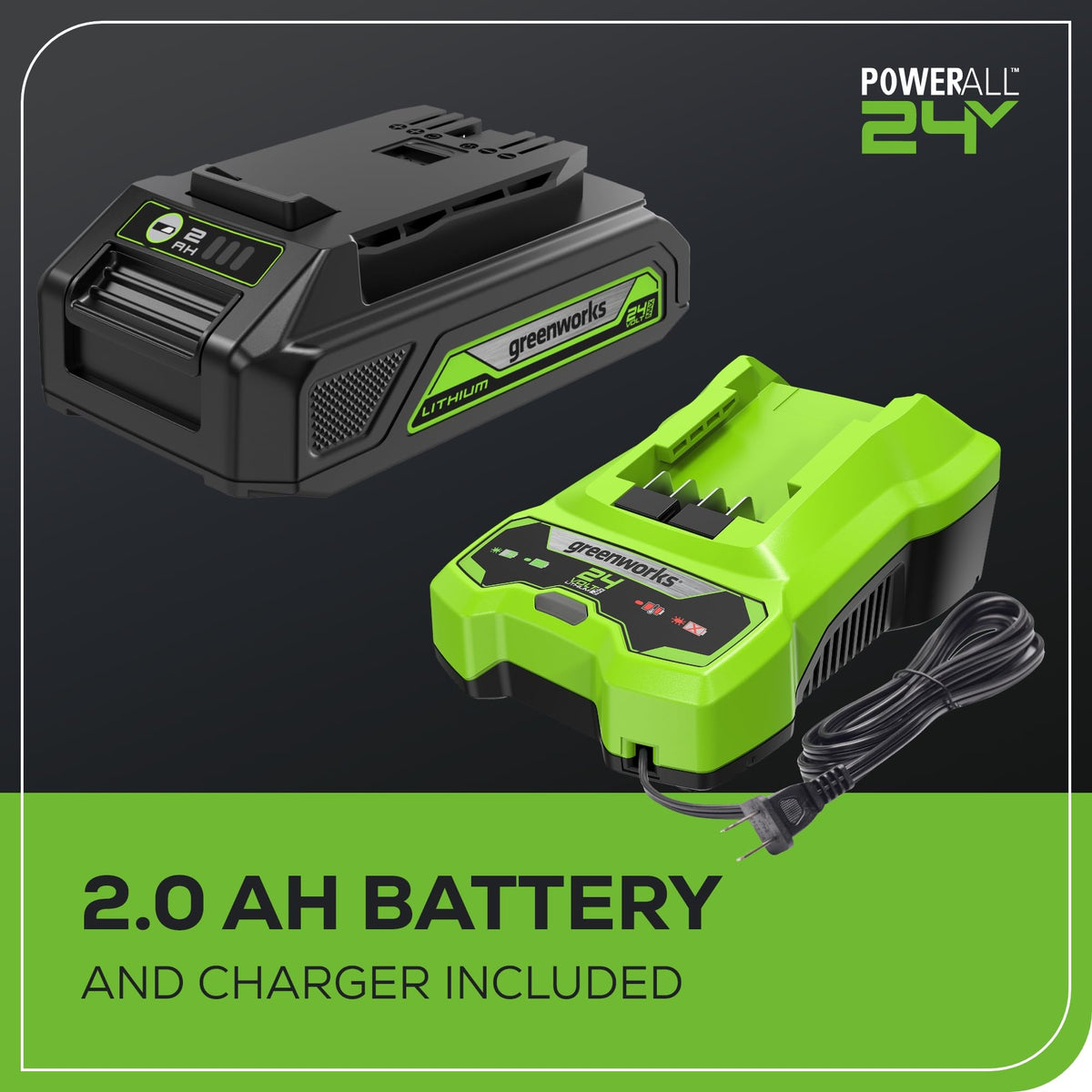 Greenworks 24V blower lightweight body supports longer cleanup sessions.