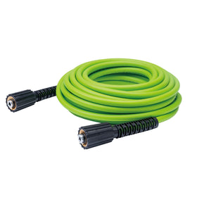Greenworks 35ft high-pressure hose uncoiled for efficient outdoor cleaning.