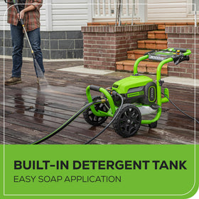 Greenworks 40-degree nozzle offers soft washing for siding.