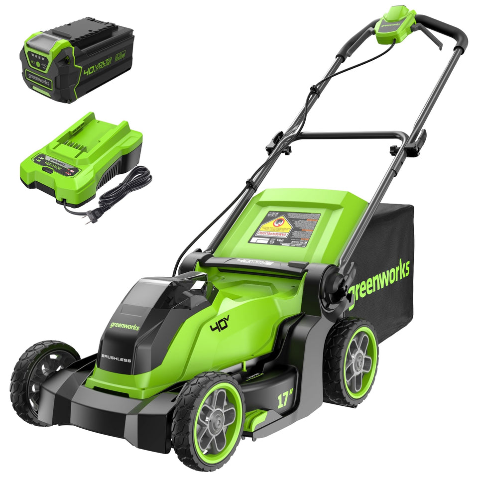 Greenworks 40V 17inch mower deck delivers smooth, even cuts for small-to-medium lawns.