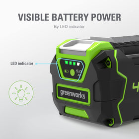 Greenworks 40V 5Ah battery in-tool slot showing seamless operation