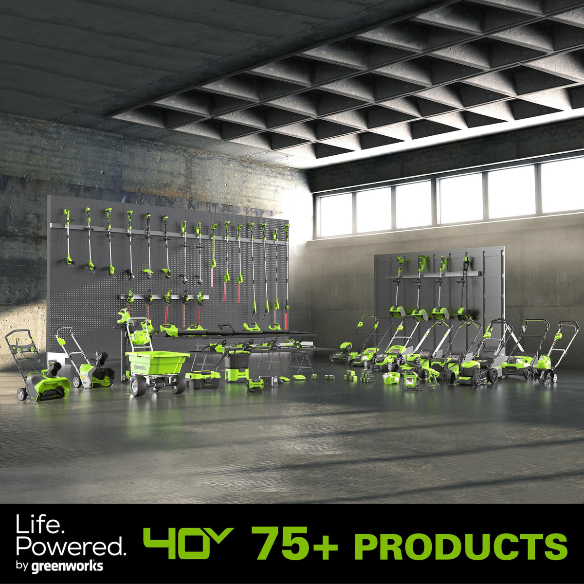 Greenworks 40V 5Ah battery label closeup showing model and specs