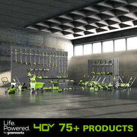 Greenworks 40V 5Ah battery label closeup showing model and specs