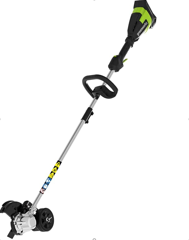 Greenworks 40V 8-inch edger with curb wheel for precise lawn edging along sidewalks