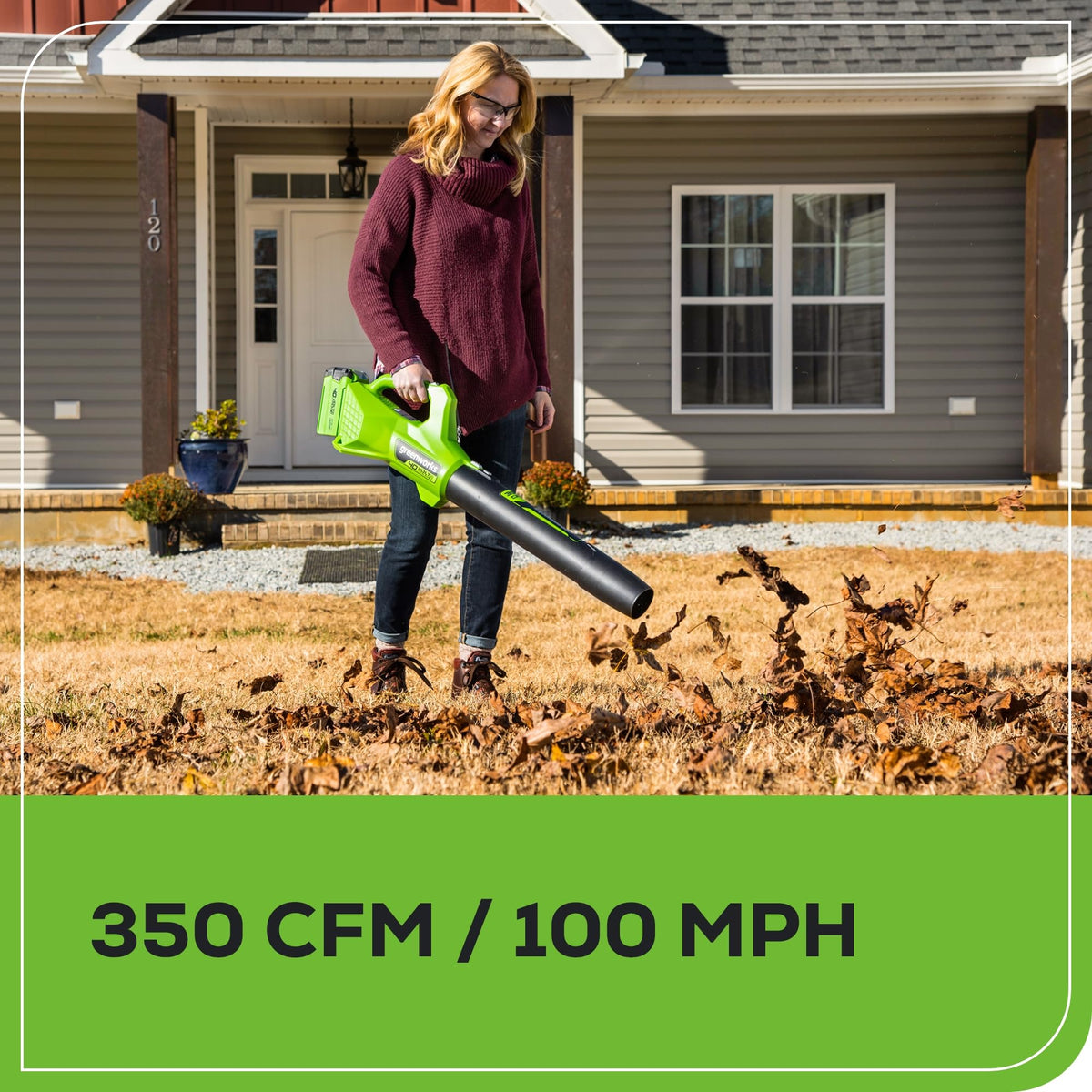 Includes Greenworks 40V 4Ah and 2Ah batteries with charger for extended sessions