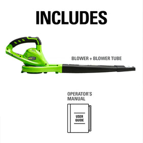 Greenworks 40V leaf blower tool-only with quick start manual.