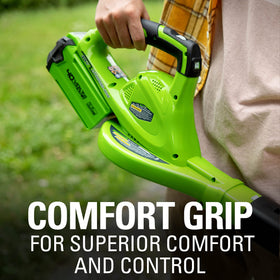 Greenworks 40V leaf blower variable speed dial for precise power control.