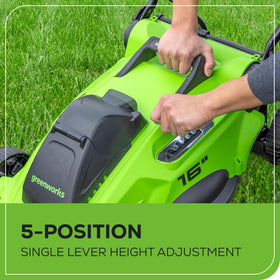 Push-button start on Greenworks 40V mower for quick, hassle-free operation
