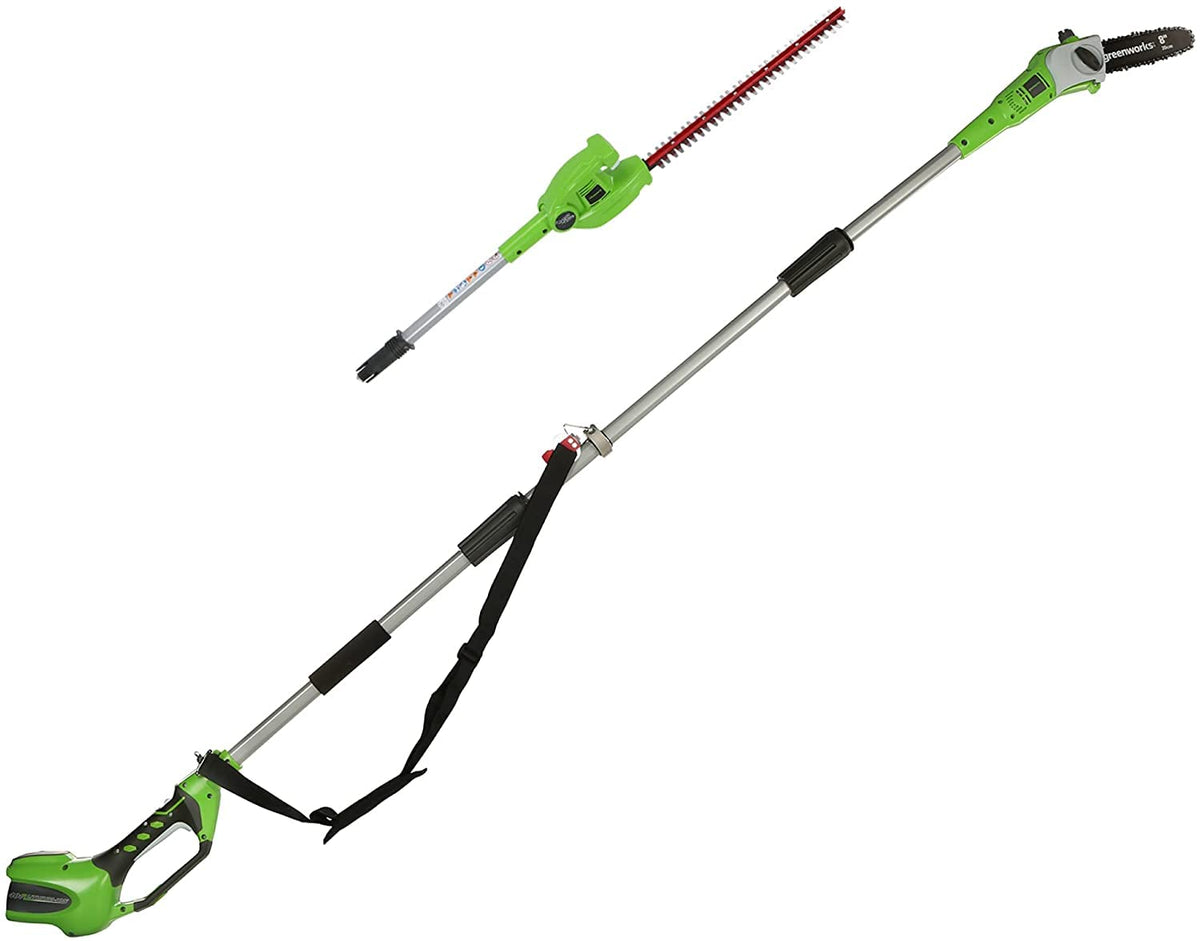 Greenworks 40V polesaw with 8-inch bar and chain for clean limb cuts