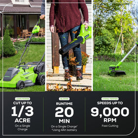 Greenworks 40V trimmer with 90-degree rotating head for flexible edging