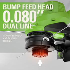 Greenworks 40V trimmer variable speed trigger for on-the-fly control.