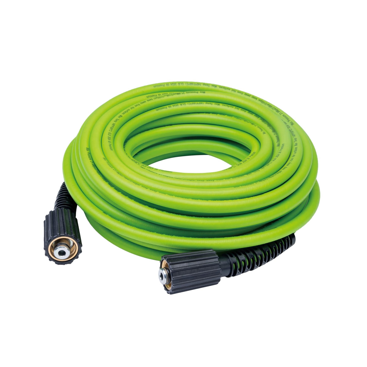 Greenworks 50ft high-pressure hose coil ideal for quick rinsing and yard cleaning.