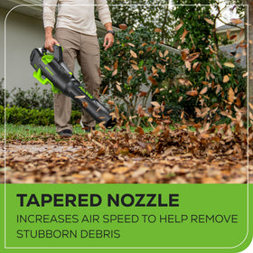 Lightweight, balanced Greenworks 80V Axial Blower design in use
