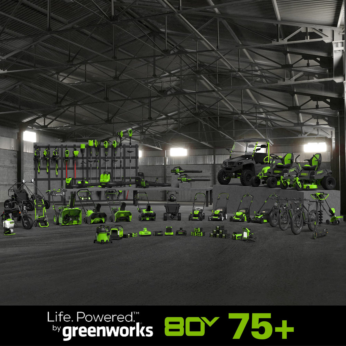 Greenworks 2.0Ah battery powers the 80V blower for extended use.