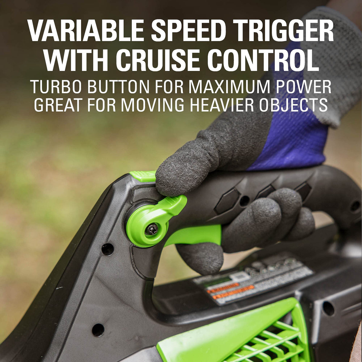 Greenworks 80V blower reaches up to 150 mph for tough debris.