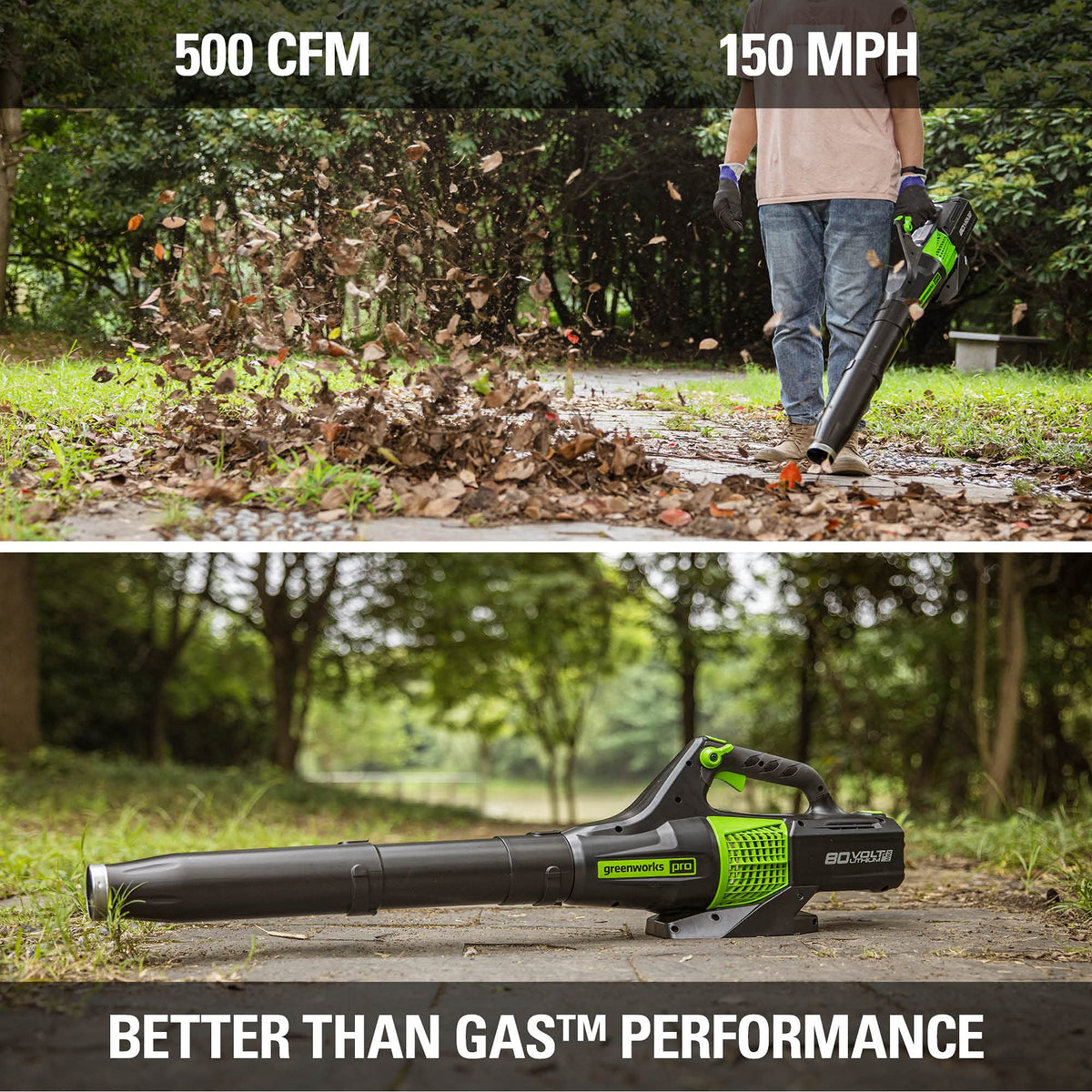 Greenworks 80V blower featuring cruise control for steadier airflow.