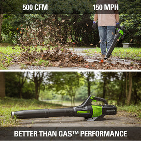 Greenworks 80V blower featuring cruise control for steadier airflow.