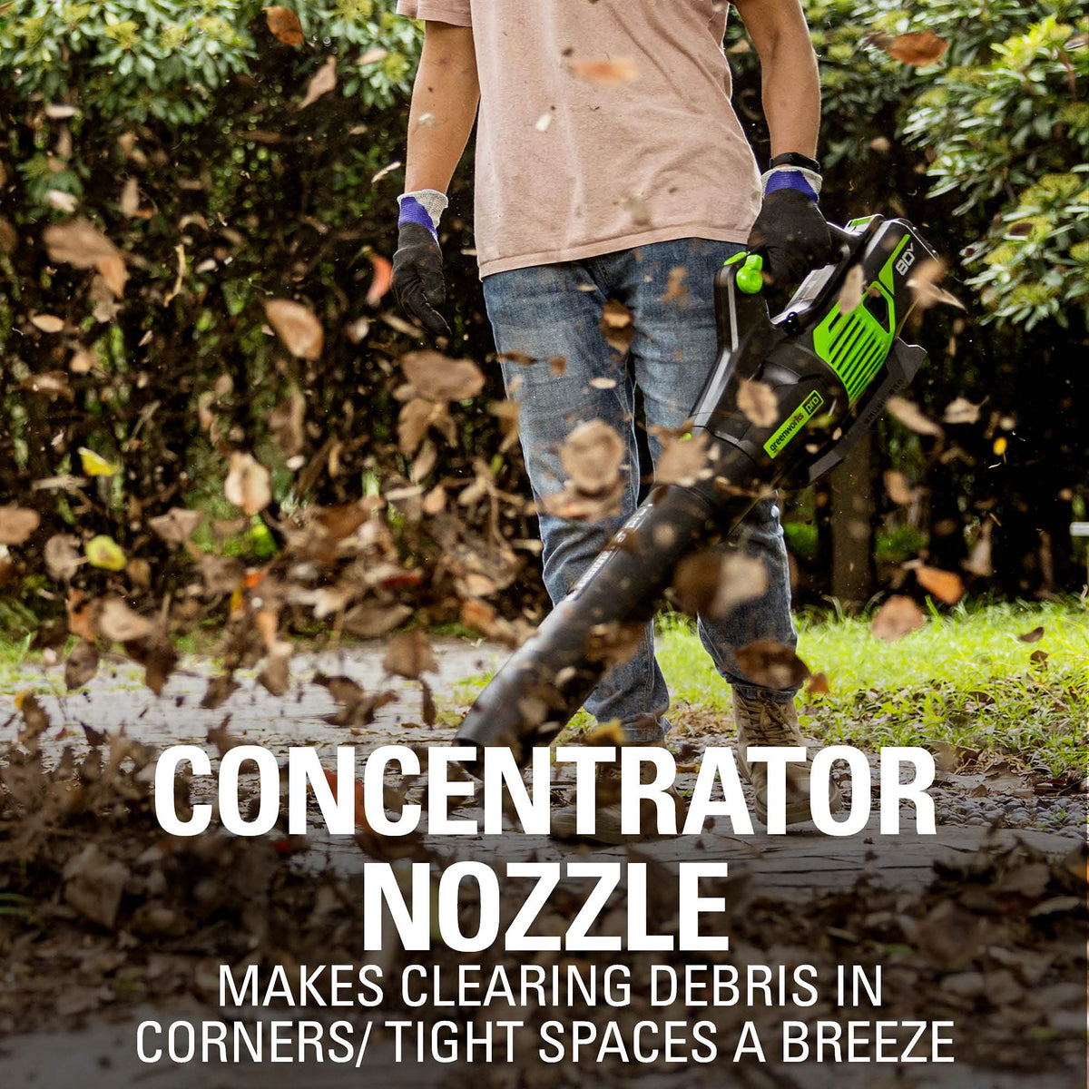 Greenworks 80V axial blower lightweight design enables easy handling.