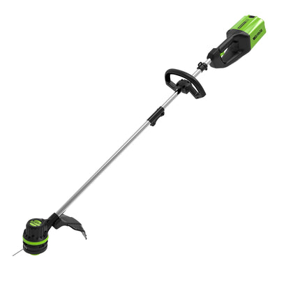 Greenworks 80V trimmer with a 16 inch cutting path for fast yard work