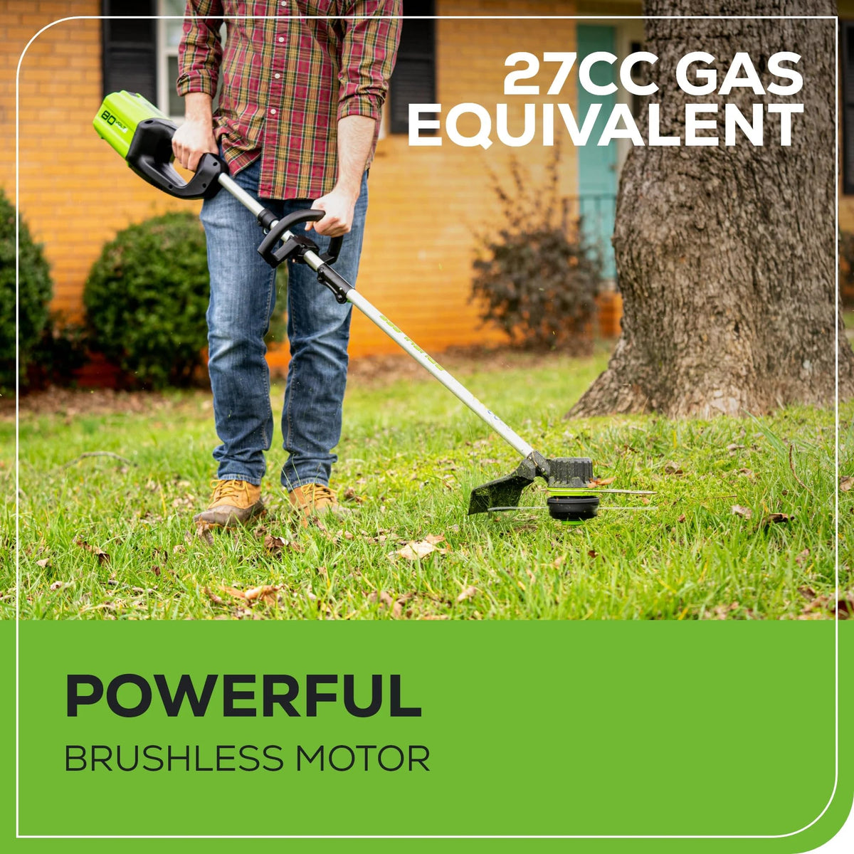 Greenworks 80V trimmer lightweight ergonomic design reduces fatigue