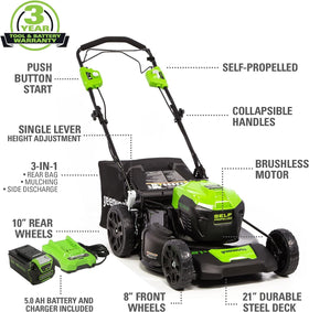 Greenworks axial leaf blower at 500 CFM 120 MPH for fast cleanup
