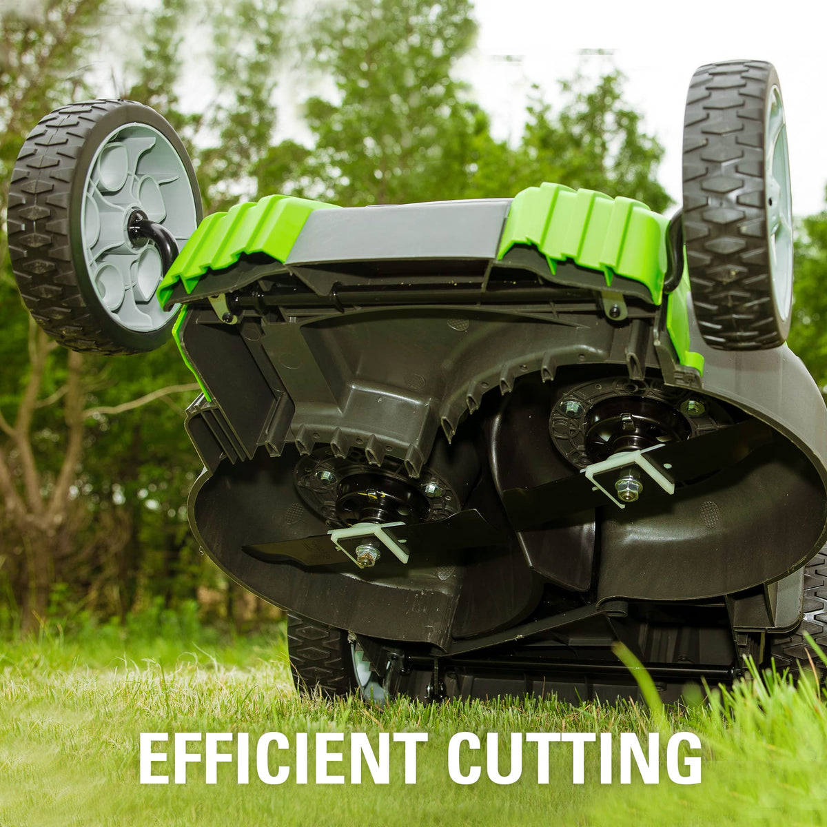 Blade length clearance ensures space between tip and deck edge.