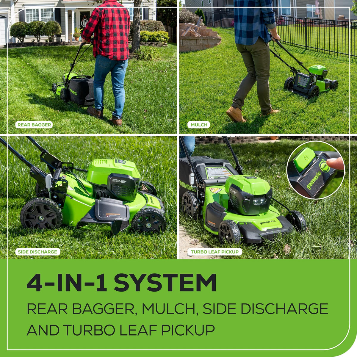 Greenworks blower 320 CFM with variable speed for quick cleanup.