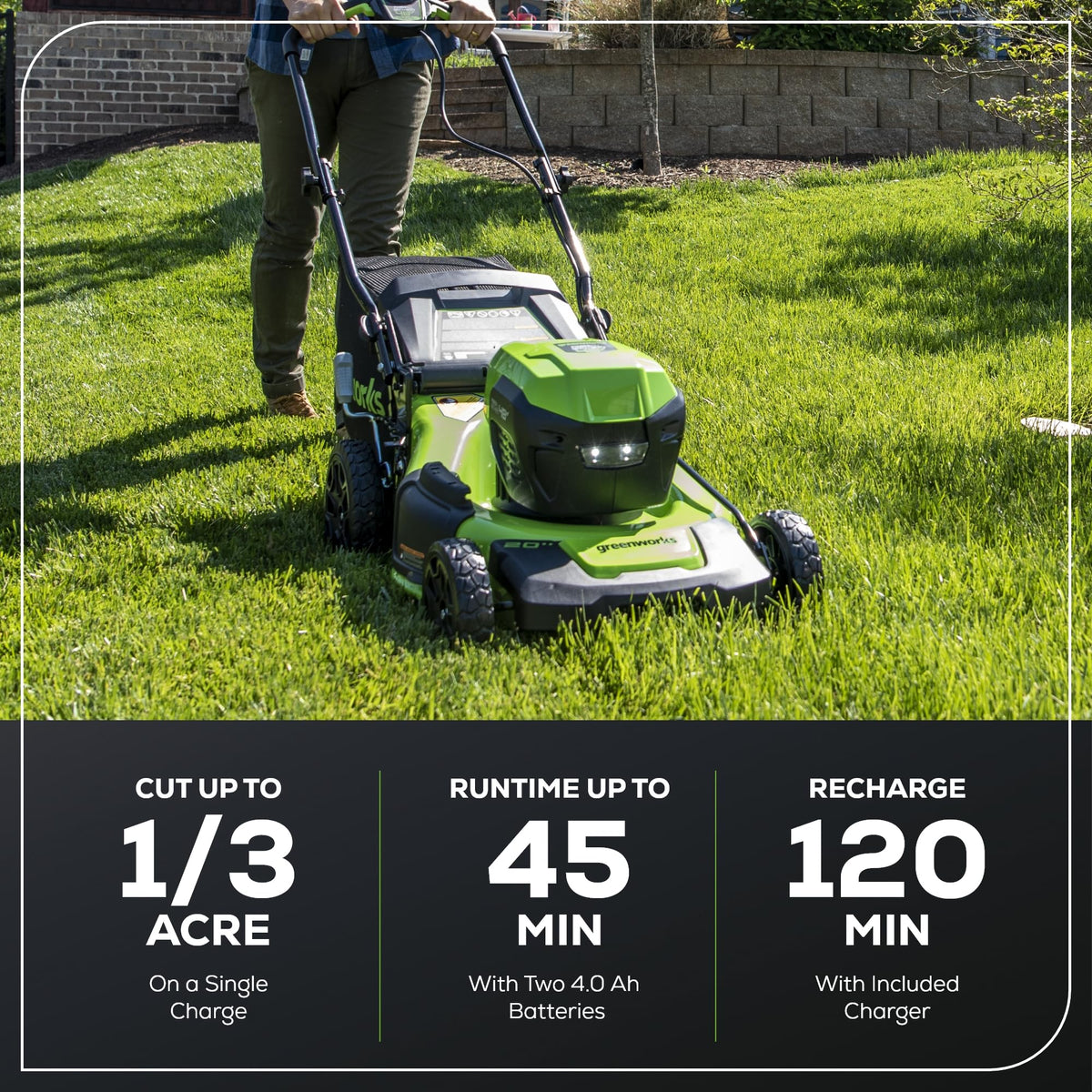 Greenworks brushless motor delivering quiet operation and longer life