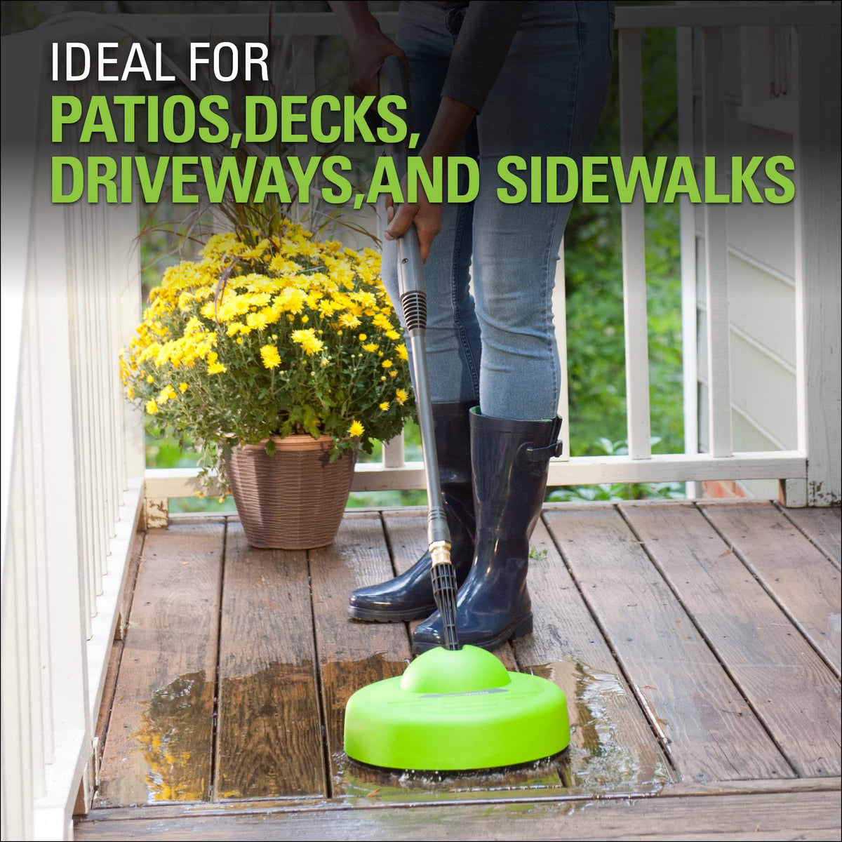 GreenWorks compact design eleven-inch surface cleaner supports easy storage