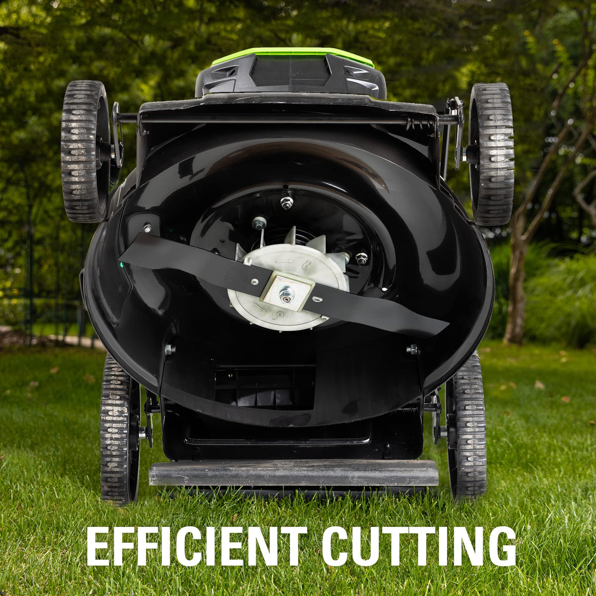 Durable GreenWorks blade supports reliable mowing with consistent bite and fewer replacements.
