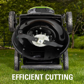 Durable GreenWorks blade supports reliable mowing with consistent bite and fewer replacements.