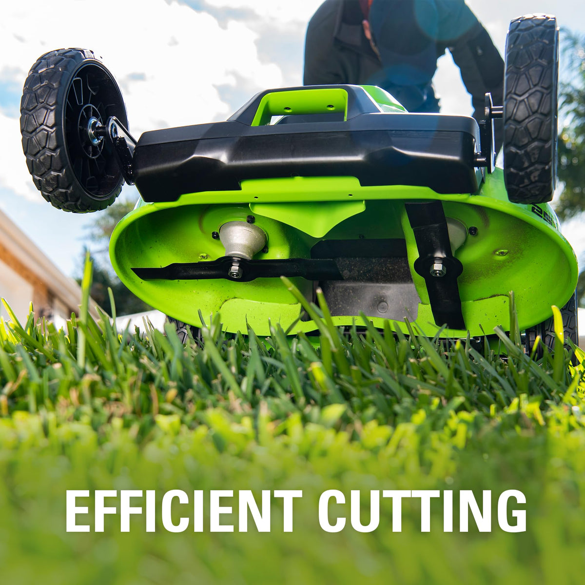 Greenworks easy installation design enabling swift blade swaps