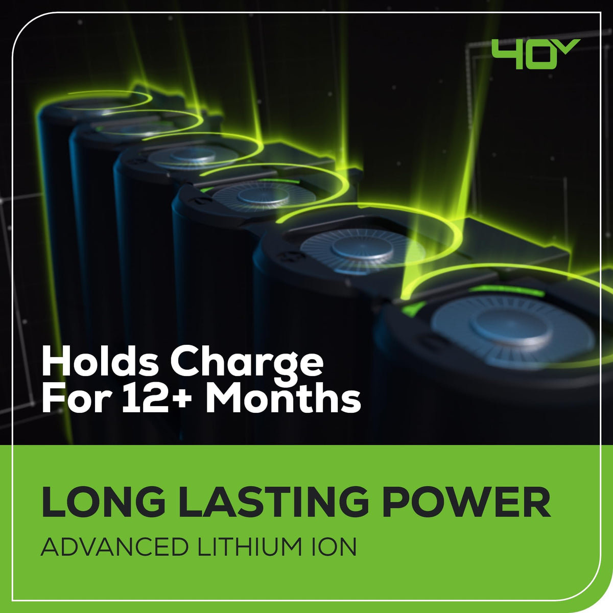 Greenworks ecosystem battery sharing icon showing cross-tool compatibility.