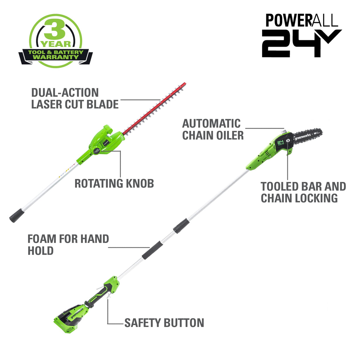 Greenworks 24V hedge trimmer 20in trimming a hedge