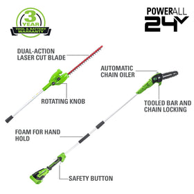 Greenworks 24V hedge trimmer 20in trimming a hedge