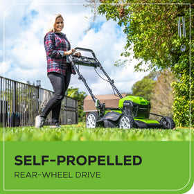 Greenworks seven-position height adjustment for a precise, even cut