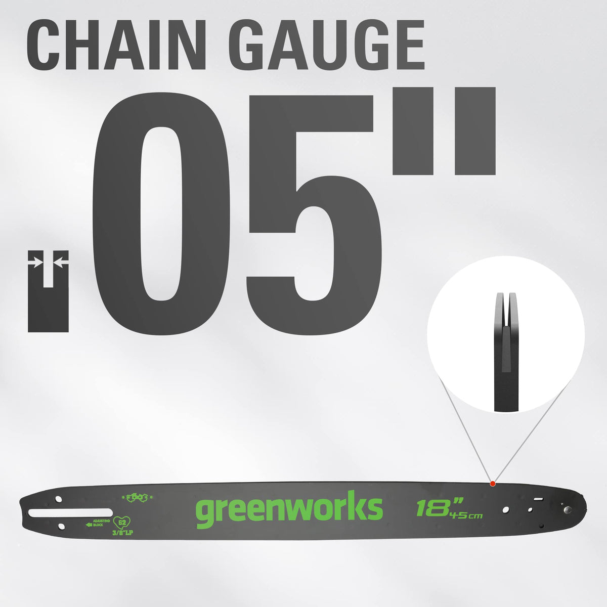 GreenWorks low-kickback chain reduces fatigue during extended use.