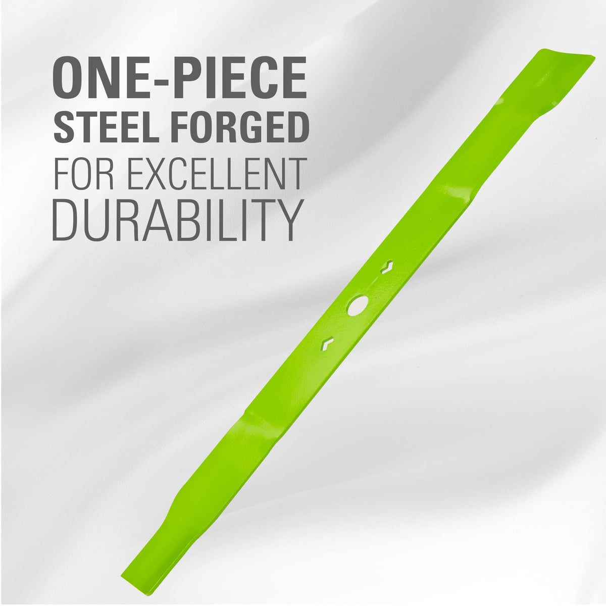 GreenWorks MO48L4210-D-compatible blade emphasizes safe clearance and proper fit.