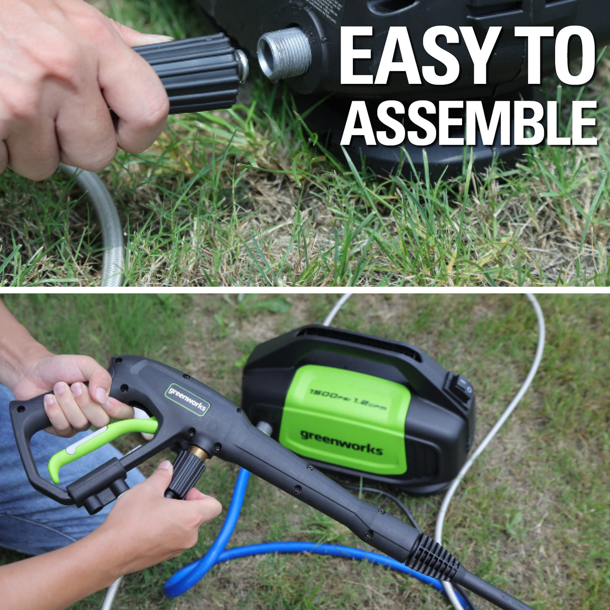 Greenworks quarter-inch quick-connect hose attachment enables fast tool setup