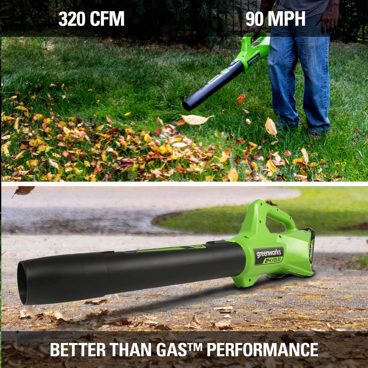 Greenworks rear bag mulch and side discharge turbo mode illustration