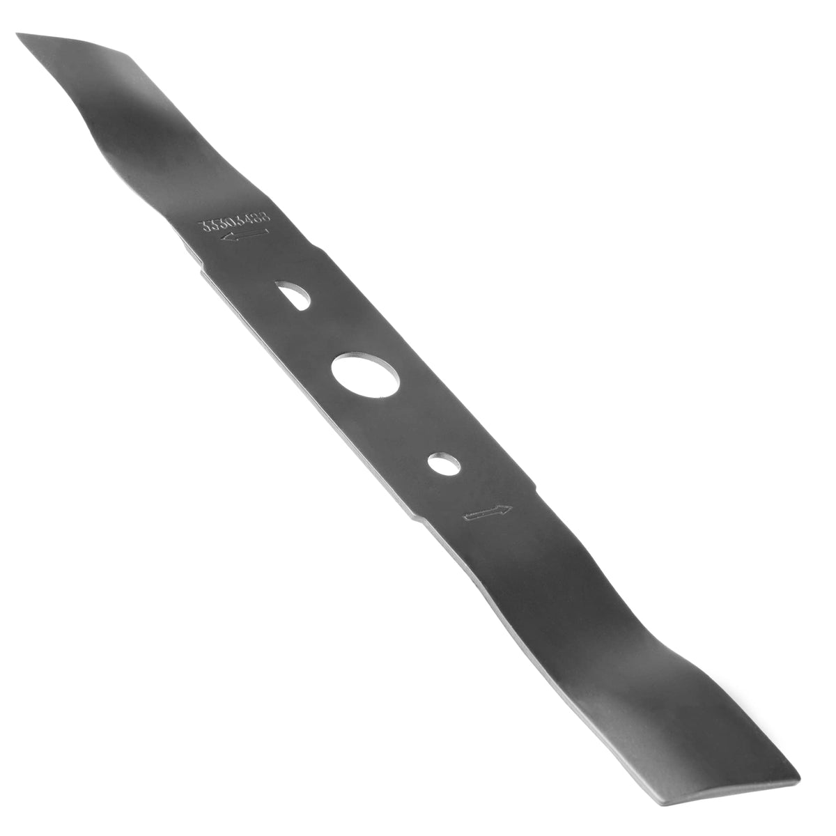 Greenworks replacement lawnmower blade front view showing precise 16-inch fit for 25322 and 25242